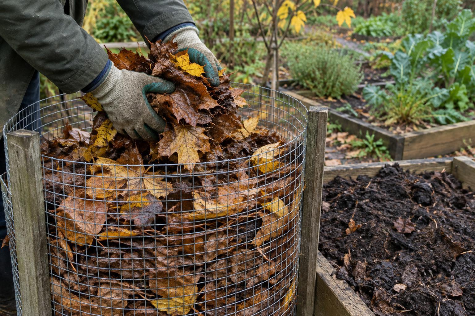 Making Leaf Mold from Fallen Leaves